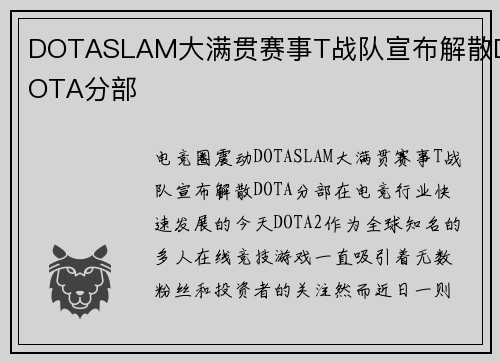 DOTASLAM大满贯赛事T战队宣布解散DOTA分部