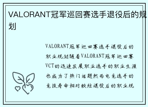 VALORANT冠军巡回赛选手退役后的规划