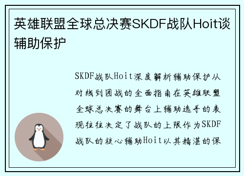 英雄联盟全球总决赛SKDF战队Hoit谈辅助保护