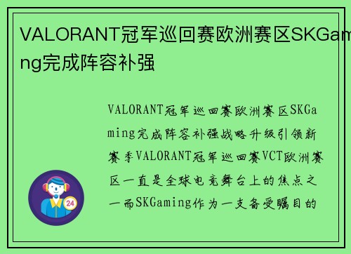 VALORANT冠军巡回赛欧洲赛区SKGaming完成阵容补强