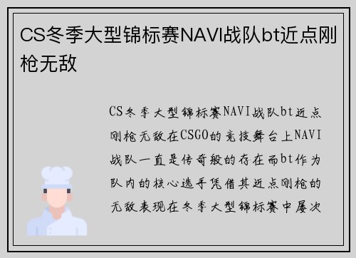 CS冬季大型锦标赛NAVI战队bt近点刚枪无敌