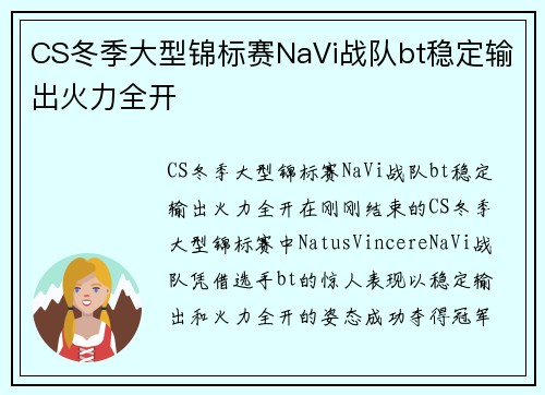 CS冬季大型锦标赛NaVi战队bt稳定输出火力全开